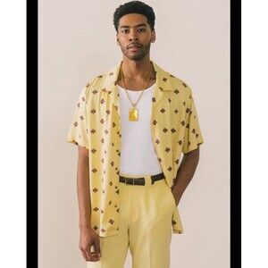 Bogey Boys Yellow The Rectangle Golf Preppy Short Sleeve Polo Shirt Sz M New
